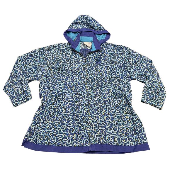 90s Vintage Nike Jacket Hooded Zip Up Windbreaker Women's Size XXL Blue Abstract - Picture 1 of 9